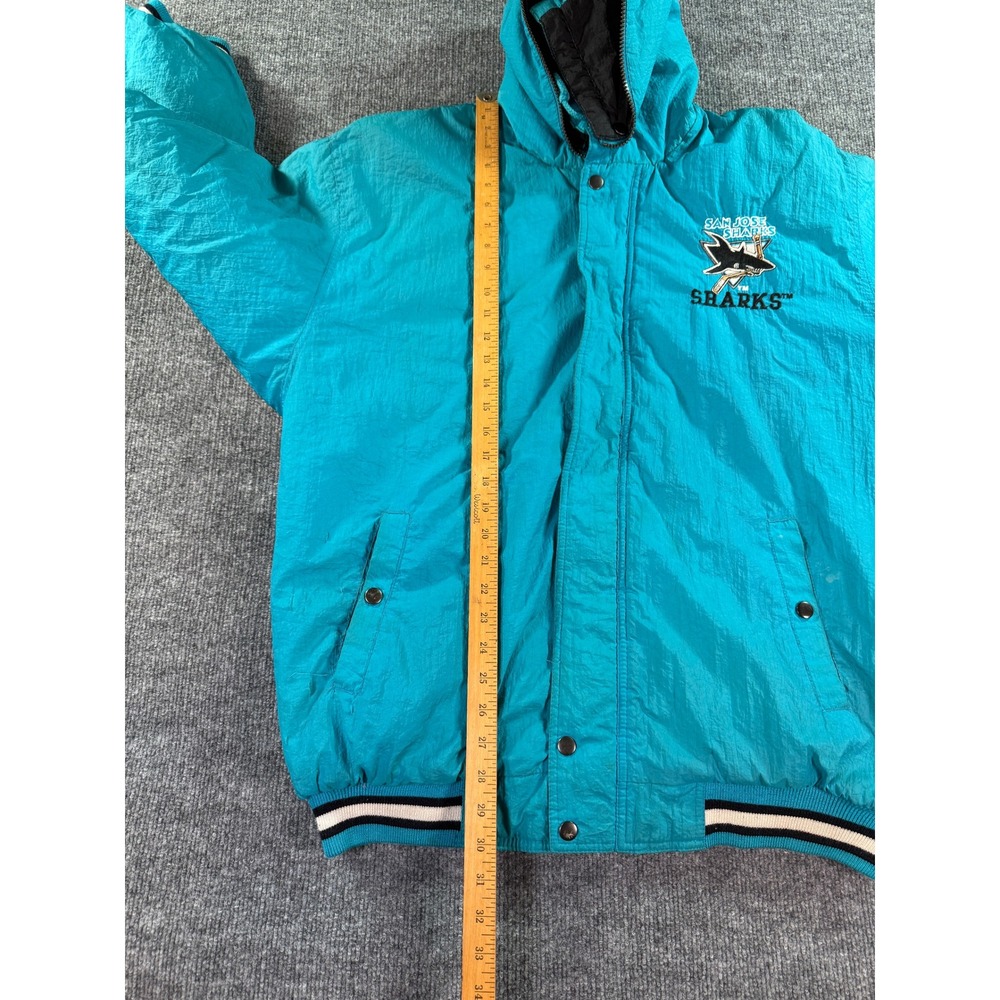Vintage San Jose Sharks Jacket Mens Medium Teal Competitor 90s NHL Puffer Hooded - Picture 12 of 14